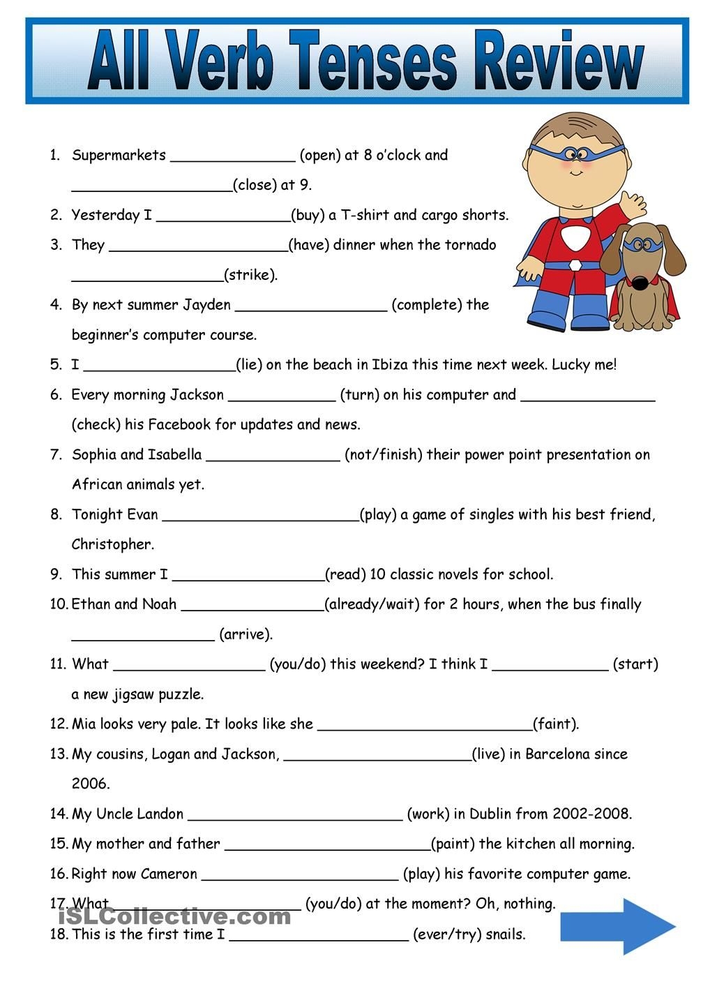 Tenses Of Verbs Worksheets