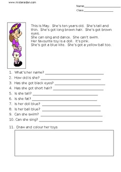This Is May Simple Reading Comprehension By ZOUHIRE CHIHAB TPT