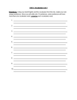 TOEFL Vocabulary List 1 By Bonacker Educational Materials TpT