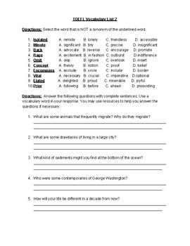 toefl vocabulary list