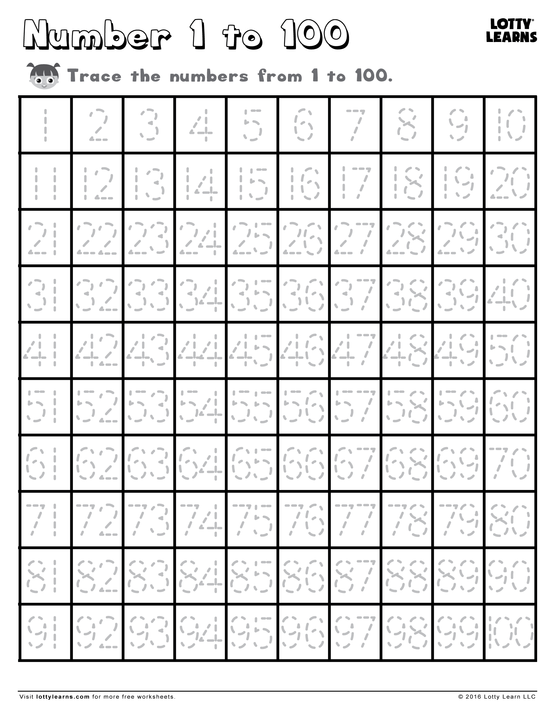 Trace Numbers 1 100 Free Printable