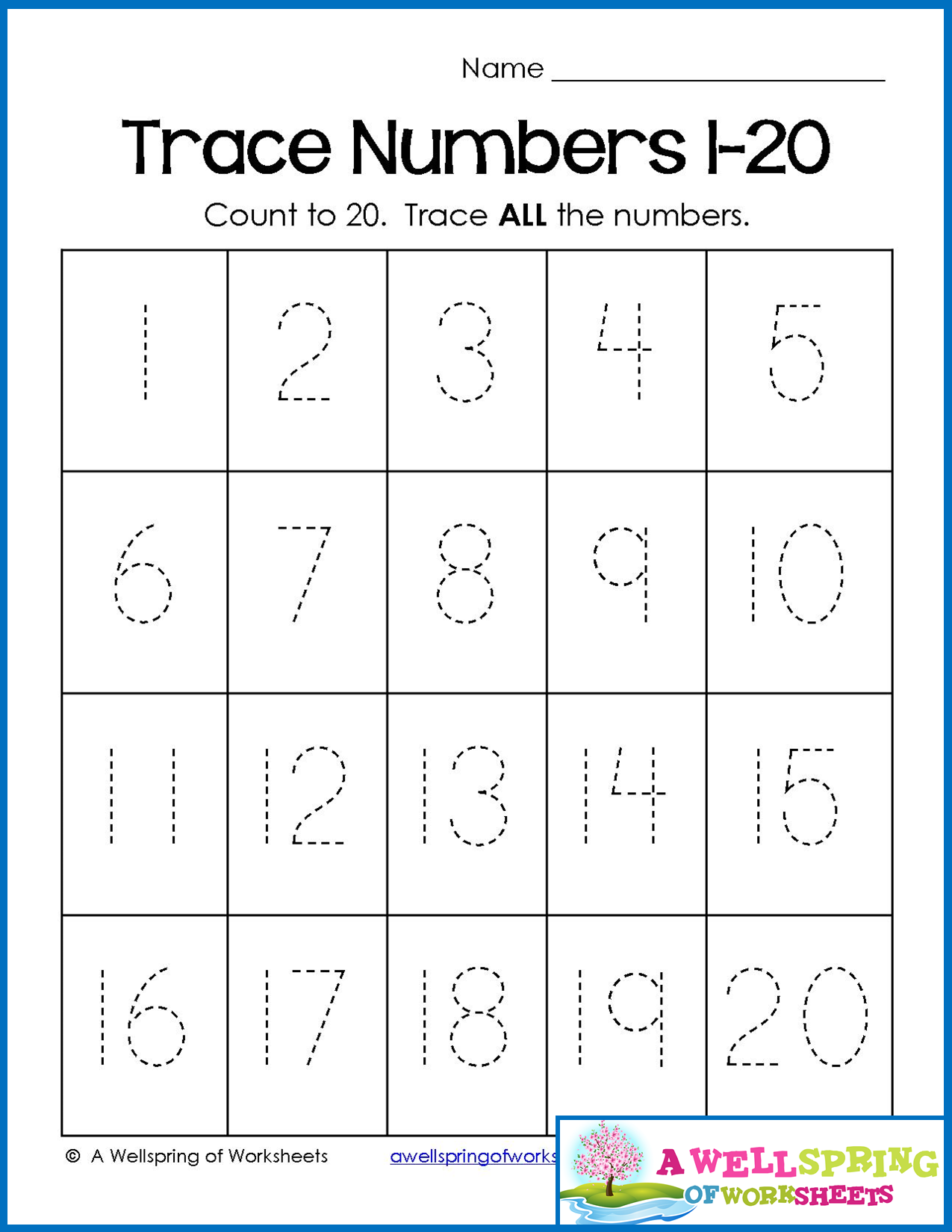 Trace Numbers 1 20 Worksheet