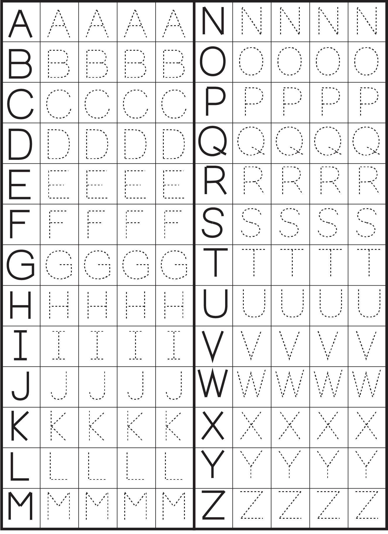 tracing the letters of the alphabet worksheets