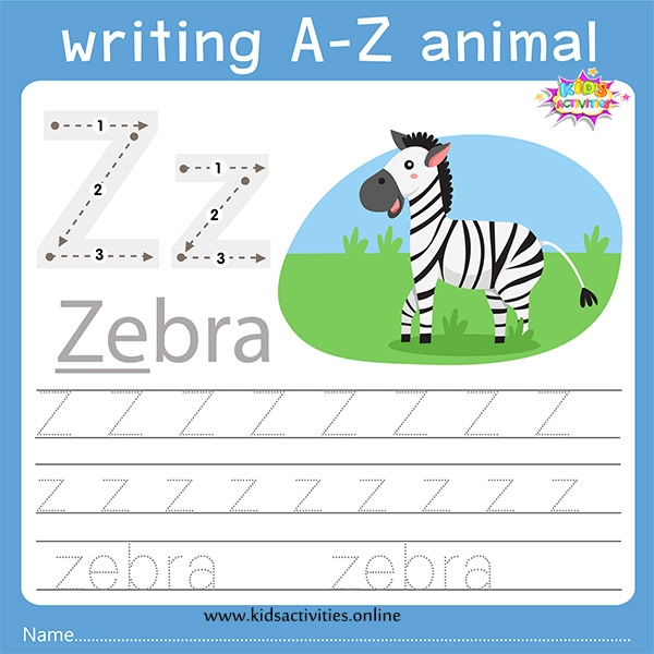 Tracing Letters Worksheet Z Z Writing Alphabet a z Kids Activities