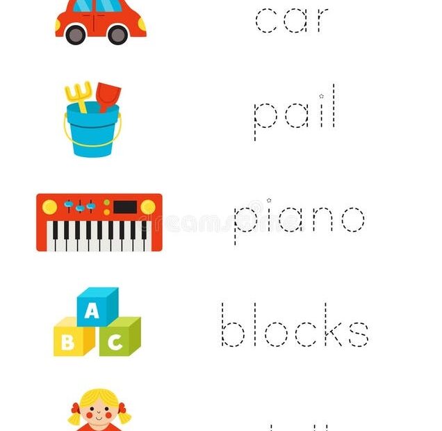 Tracing Names Of Cute Cartoon Toys Writing Practice Tracing Words
