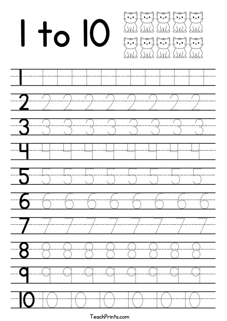Tracing Numbers 1 10 Worksheets Free Printable Pdfs Teach Prints
