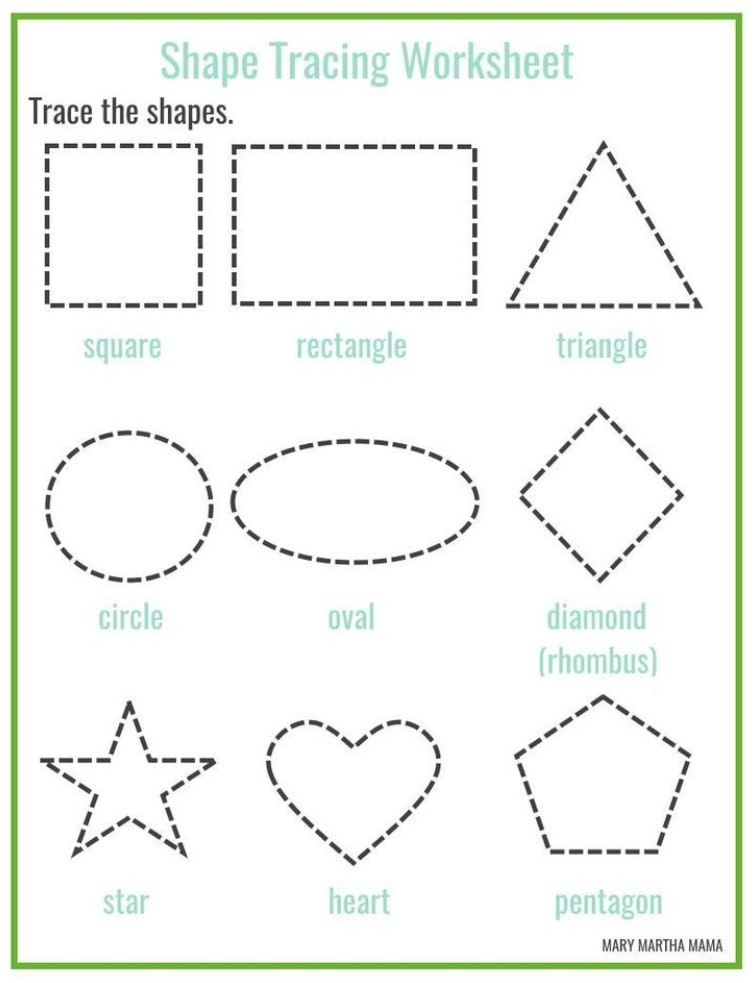 Tracing Shapes Worksheets For Kindergarten Printable Free 