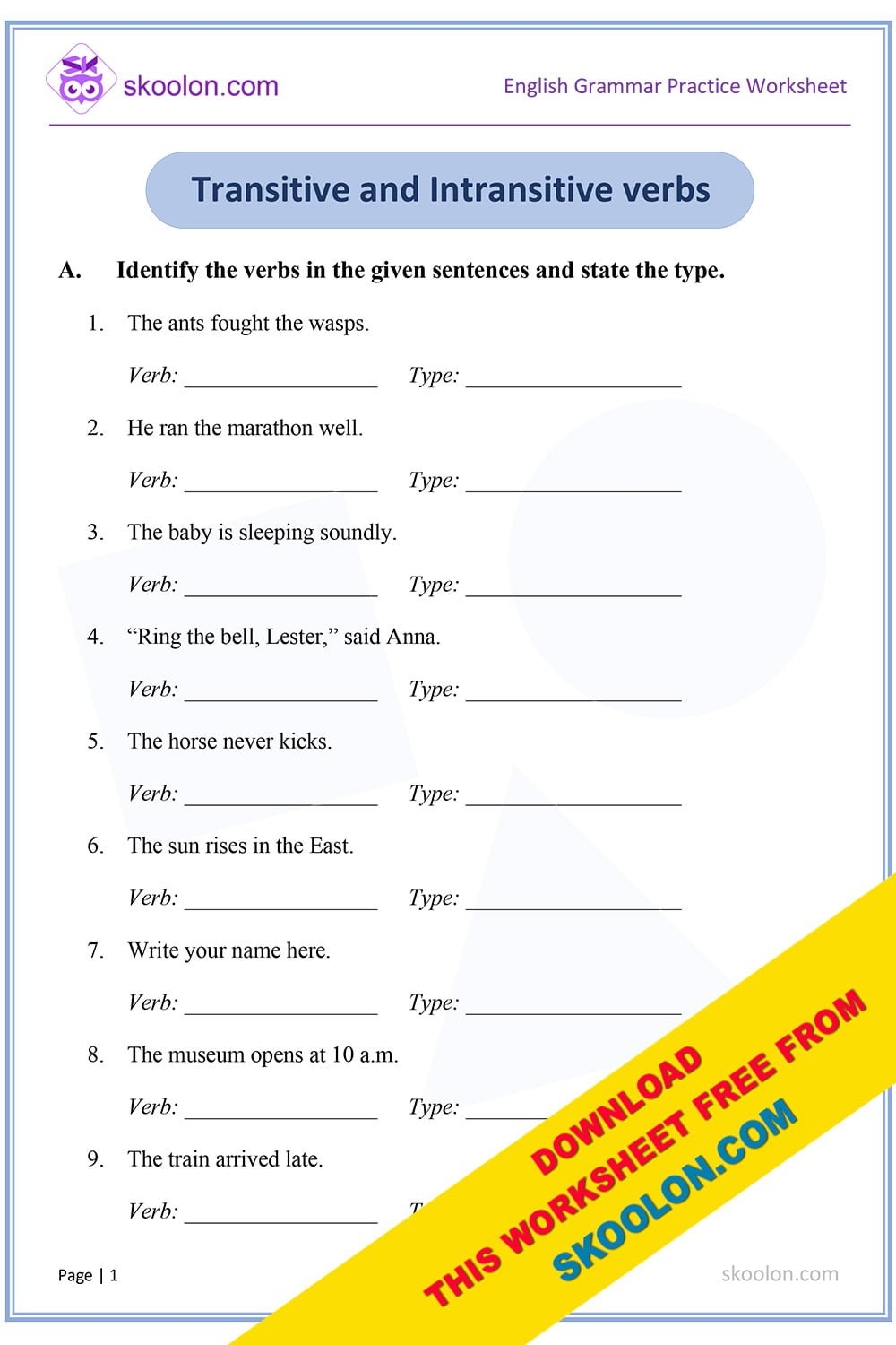Transitive And Intransitive Verbs 1 Skoolon