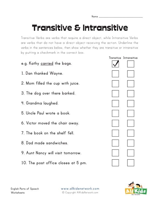 transitive vs intransitive verbs quiz