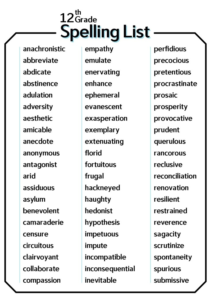 12th grade vocabulary words
