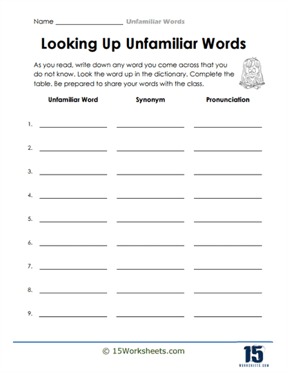 Unfamiliar Words Worksheets 15 Worksheets