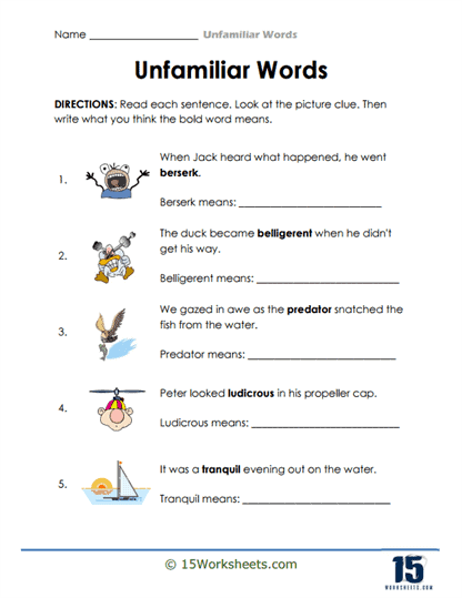 Unfamiliar Words Worksheets 15 Worksheets