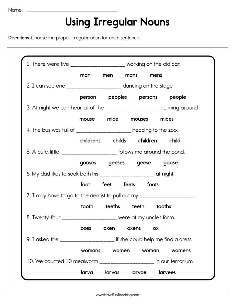 Using Irregular Nouns Worksheet By Teach Simple