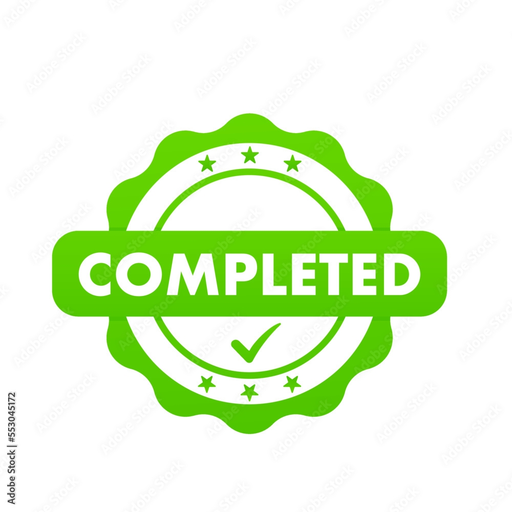 Vecteur Stock Completed Stamp Vector Round Icon And Seal On A White 