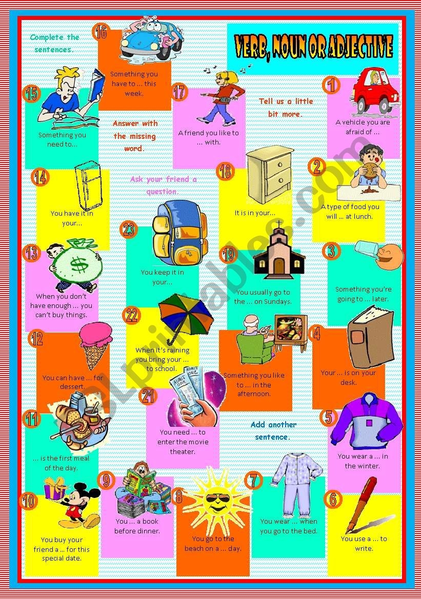 Verb Noun Adjective Game