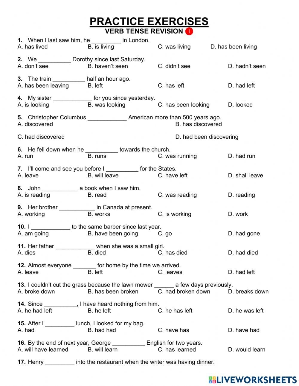 Verb Tense Interactive Activity Grade 11 12