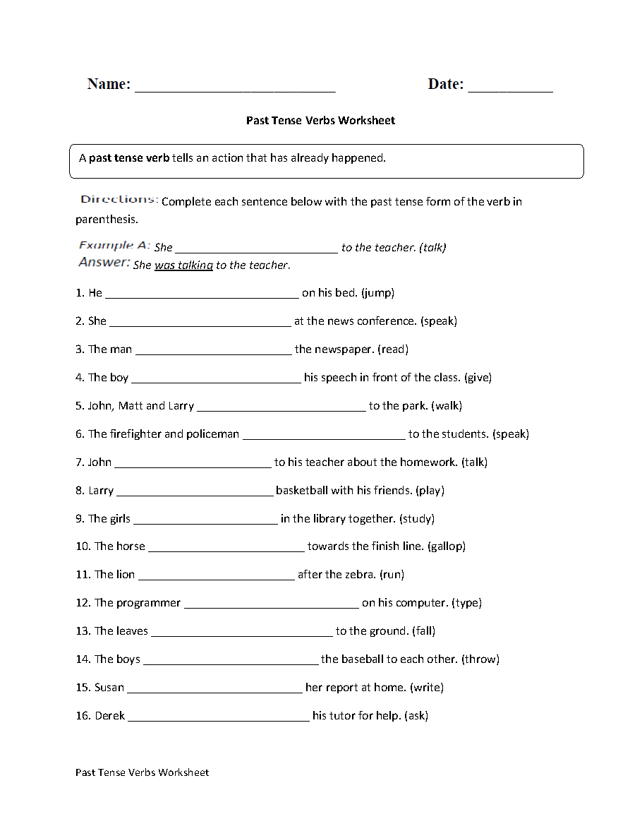 Verbs Worksheets Verb Tenses Worksheets