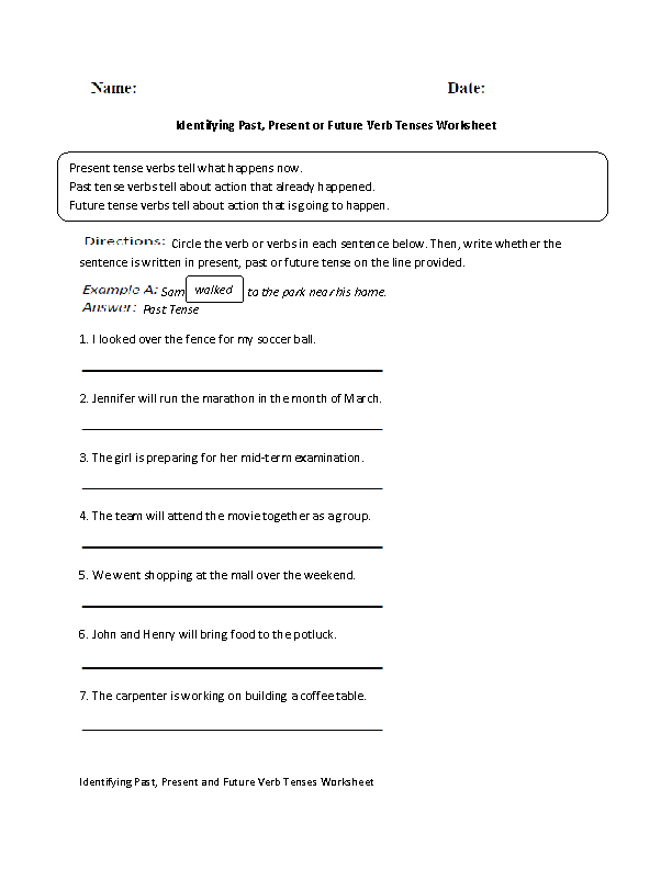 Verbs Worksheets Verb Tenses Worksheets