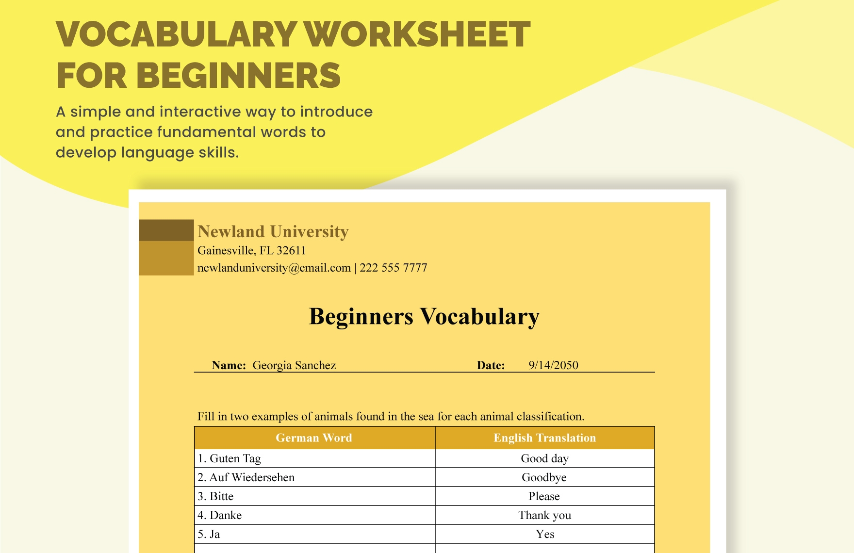Vocabulary A Z Worksheet Template In Excel Google Sheets Download 