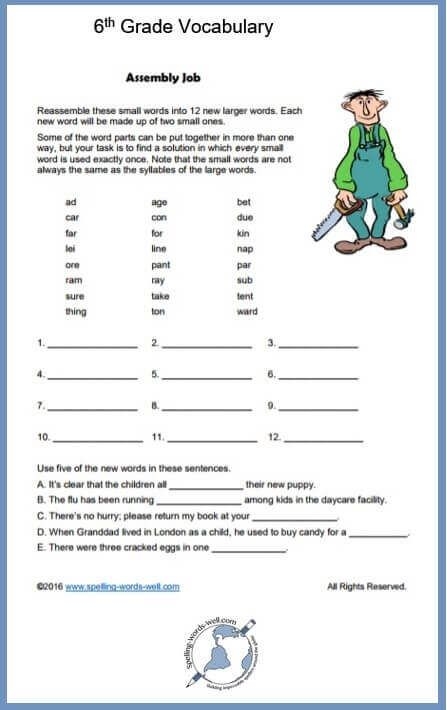 6th grade vocabulary activities