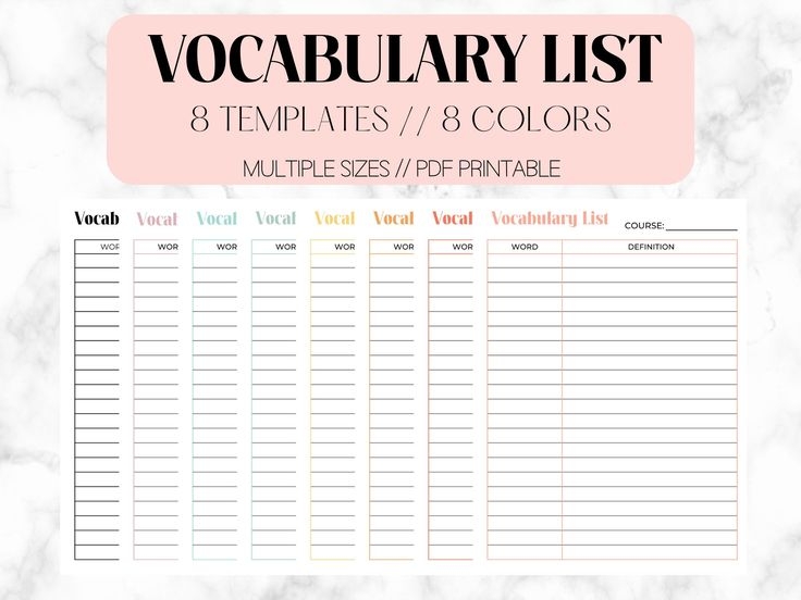 Vocabulary List Worksheet Vocabulary List Template Vocab List