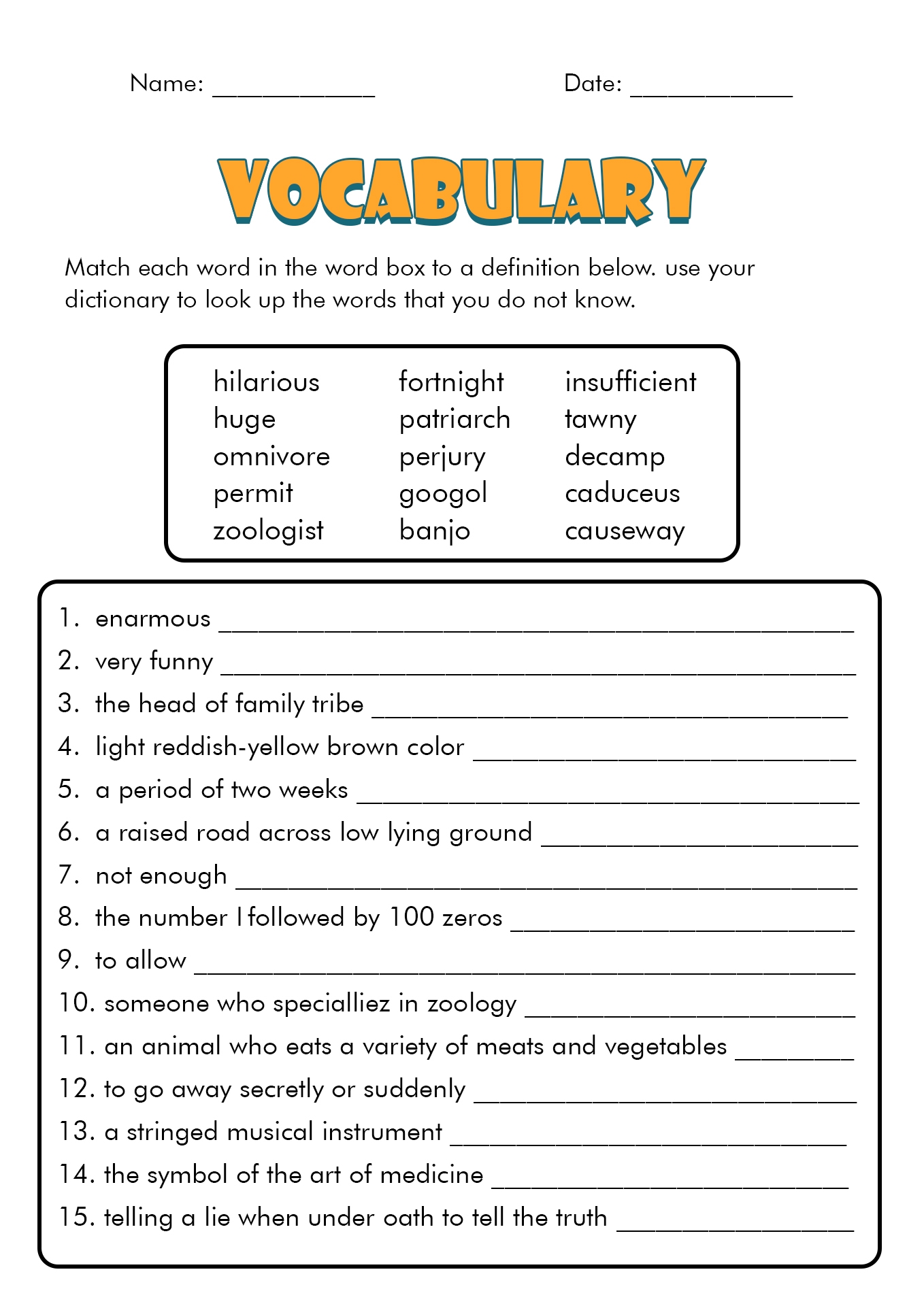 vocabulary worksheets