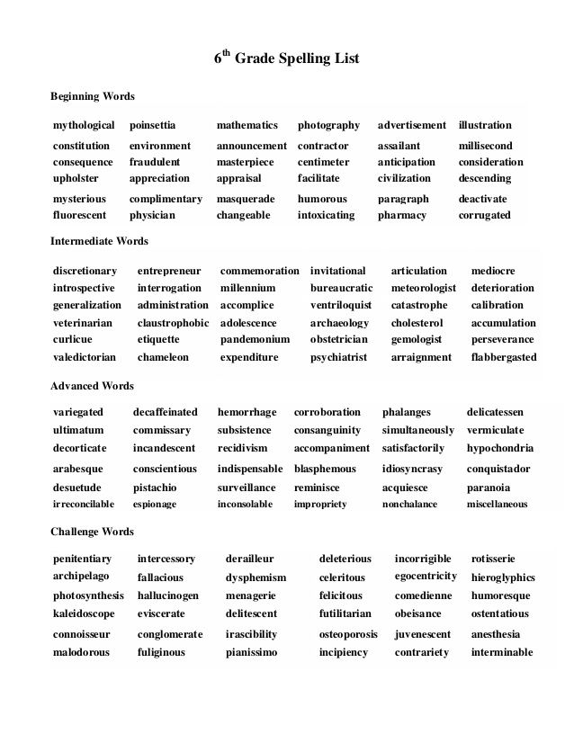 8th grade vocab words list