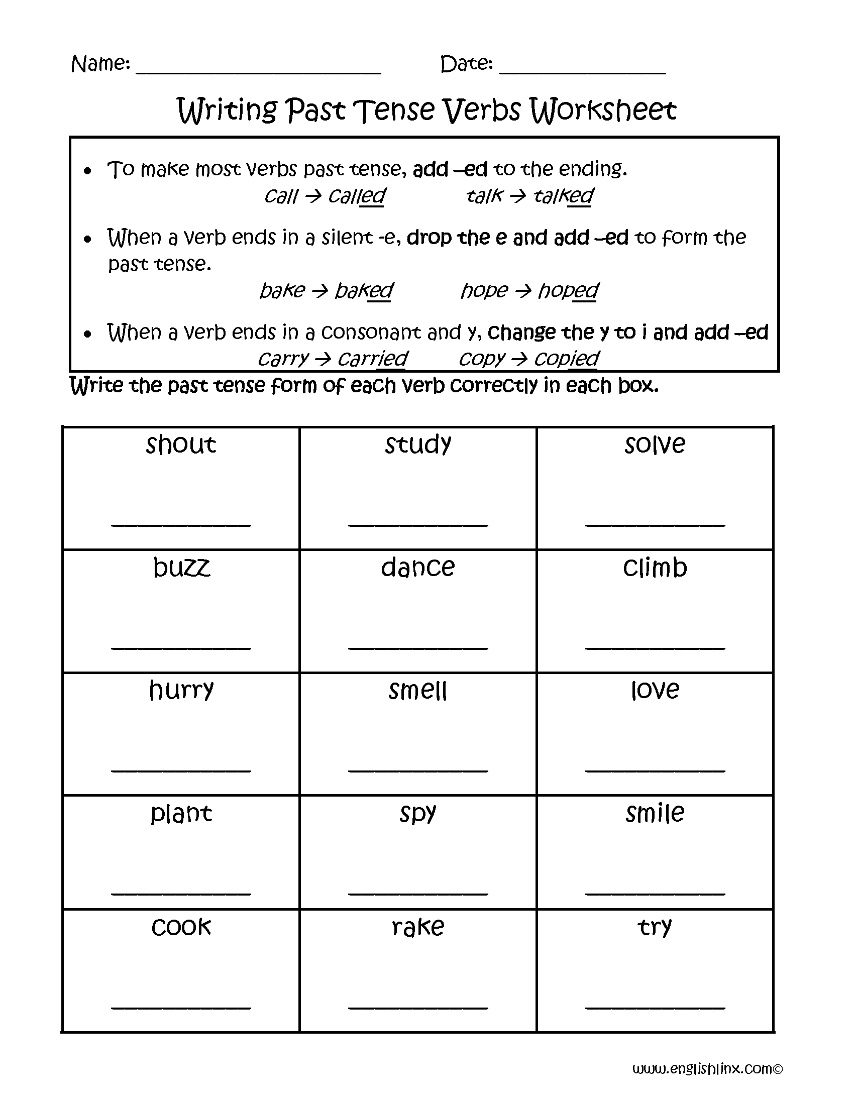 verbs and tenses worksheet