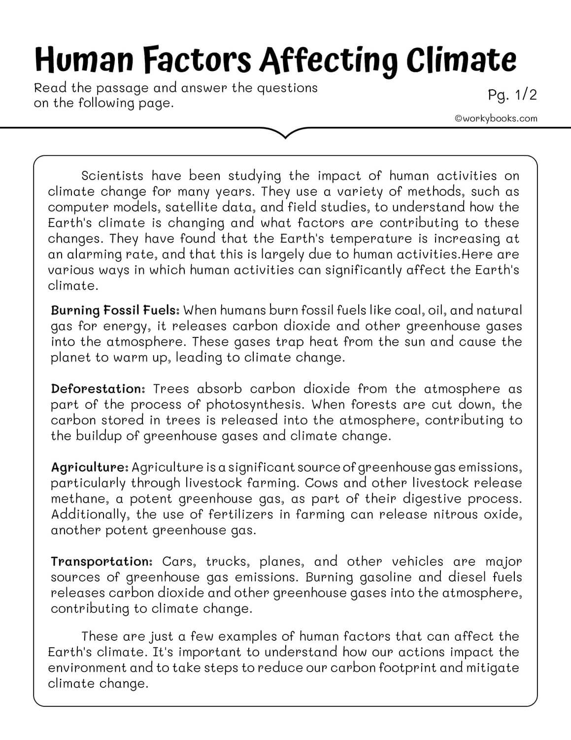 science reading comprehension worksheets
