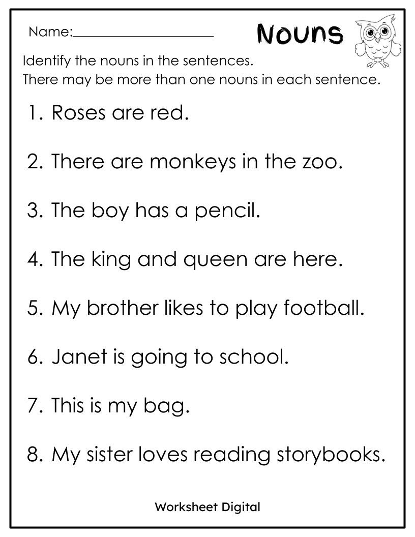 10 Printables Nouns Worksheets For Grade 1 3 Identify The Nouns ESL Learners Homeschool Homework Practice Grammar Worksheet Etsy Australia
