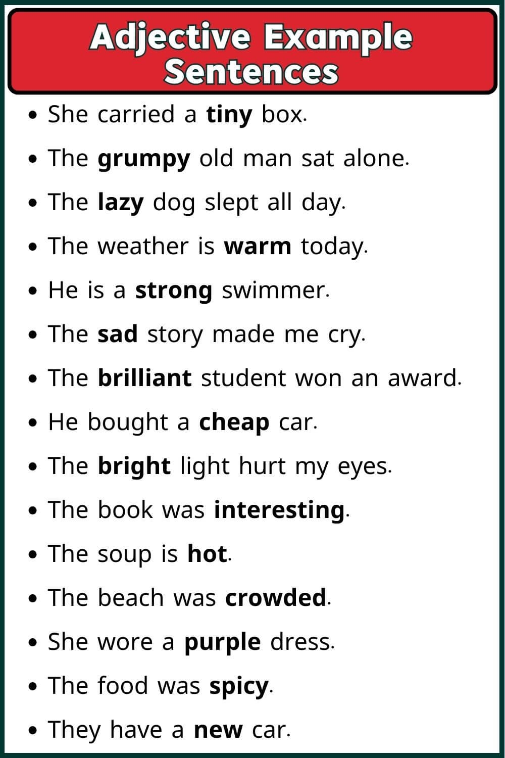 100 Adjective Example Sentence