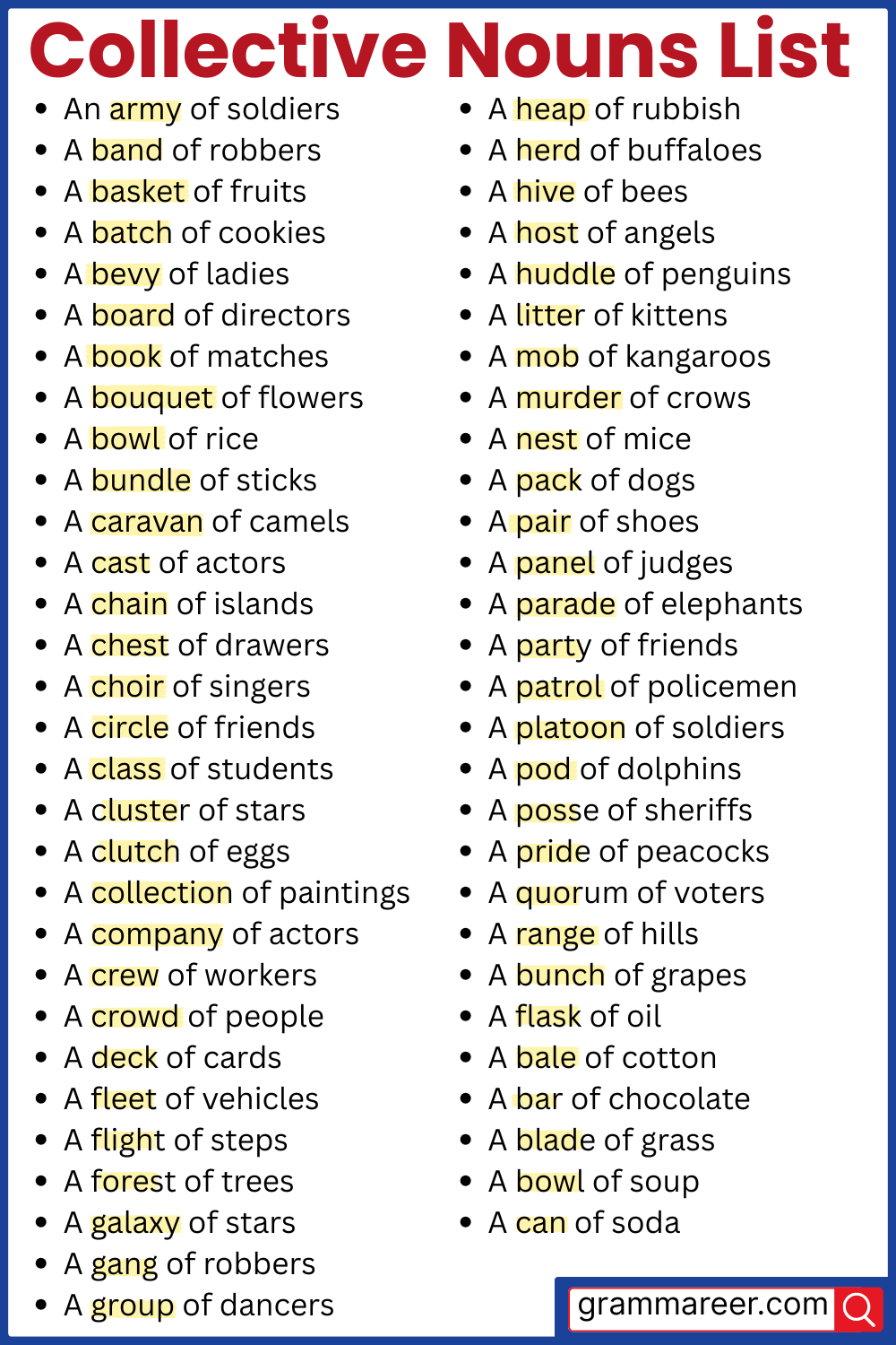 100 Collective Nouns List For People Animals And Objects