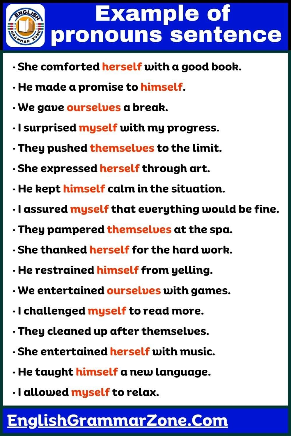 100 Example Sentence Of Reflexive Pronoun