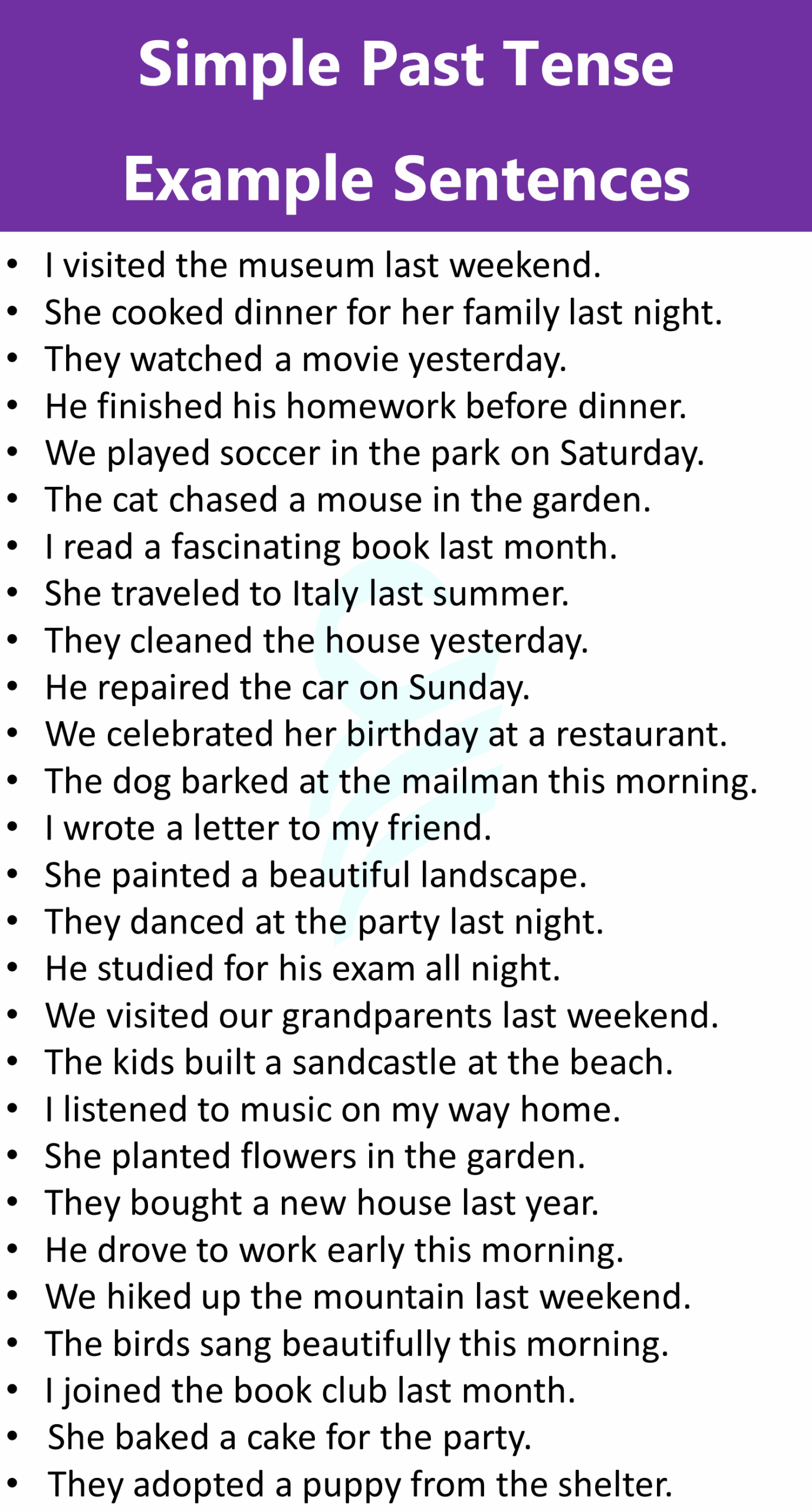 100 Example Sentences Of Simple Past Tense In English Englishilm