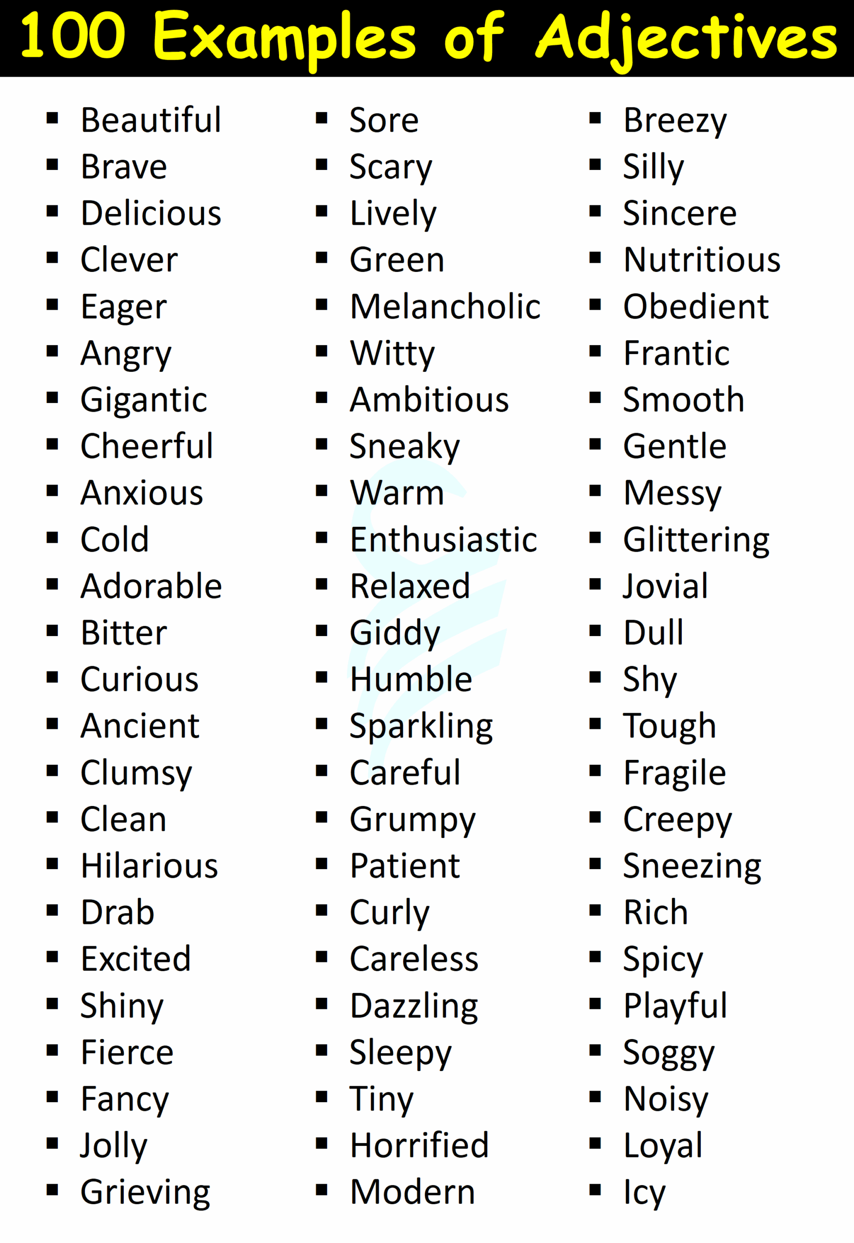 100 Examples Of Adjectives In English Adjectives Examples Englishilm