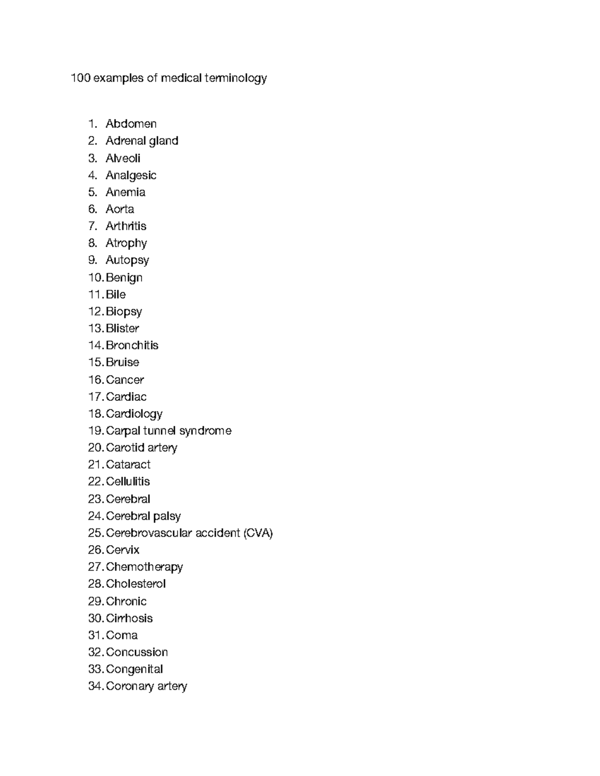 100 Examples Of Medical Terminology 100 Examples Of Medical 