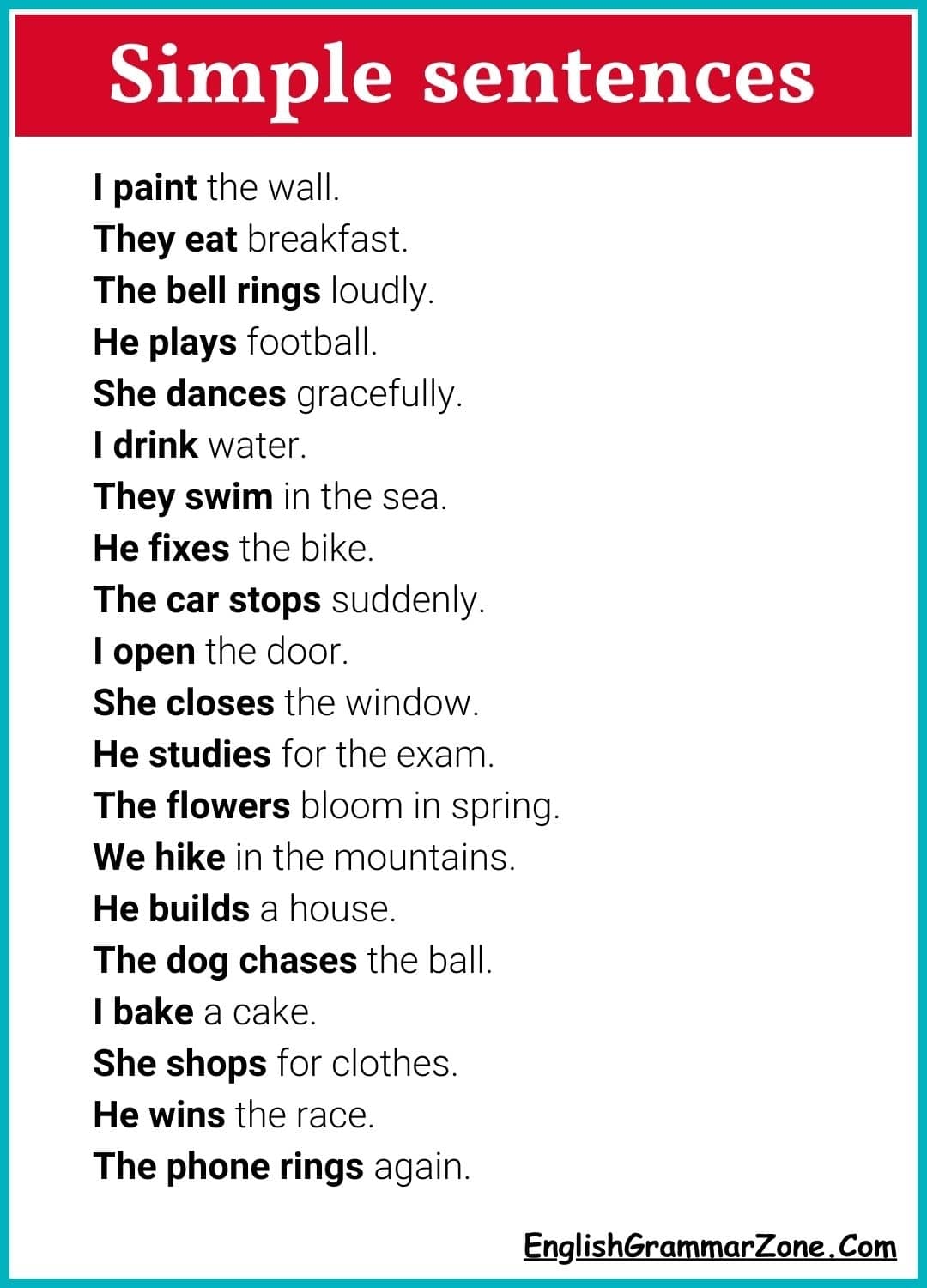 100 Word Of Simple Sentences Definition And Examples