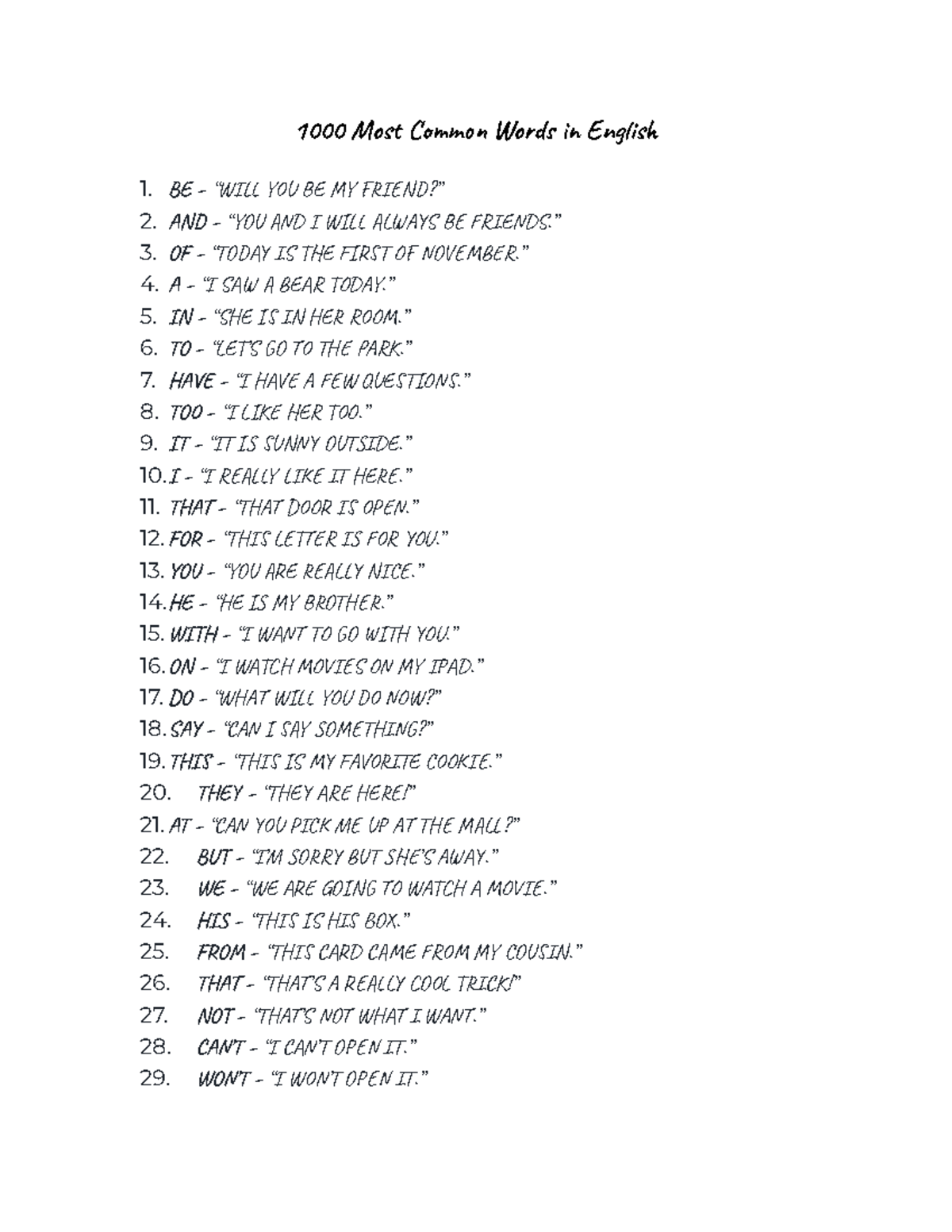 1000 Most Common Words In English 1000 Mos M Wo D En Is 1 BE U0026lt WI Y E Y Studocu