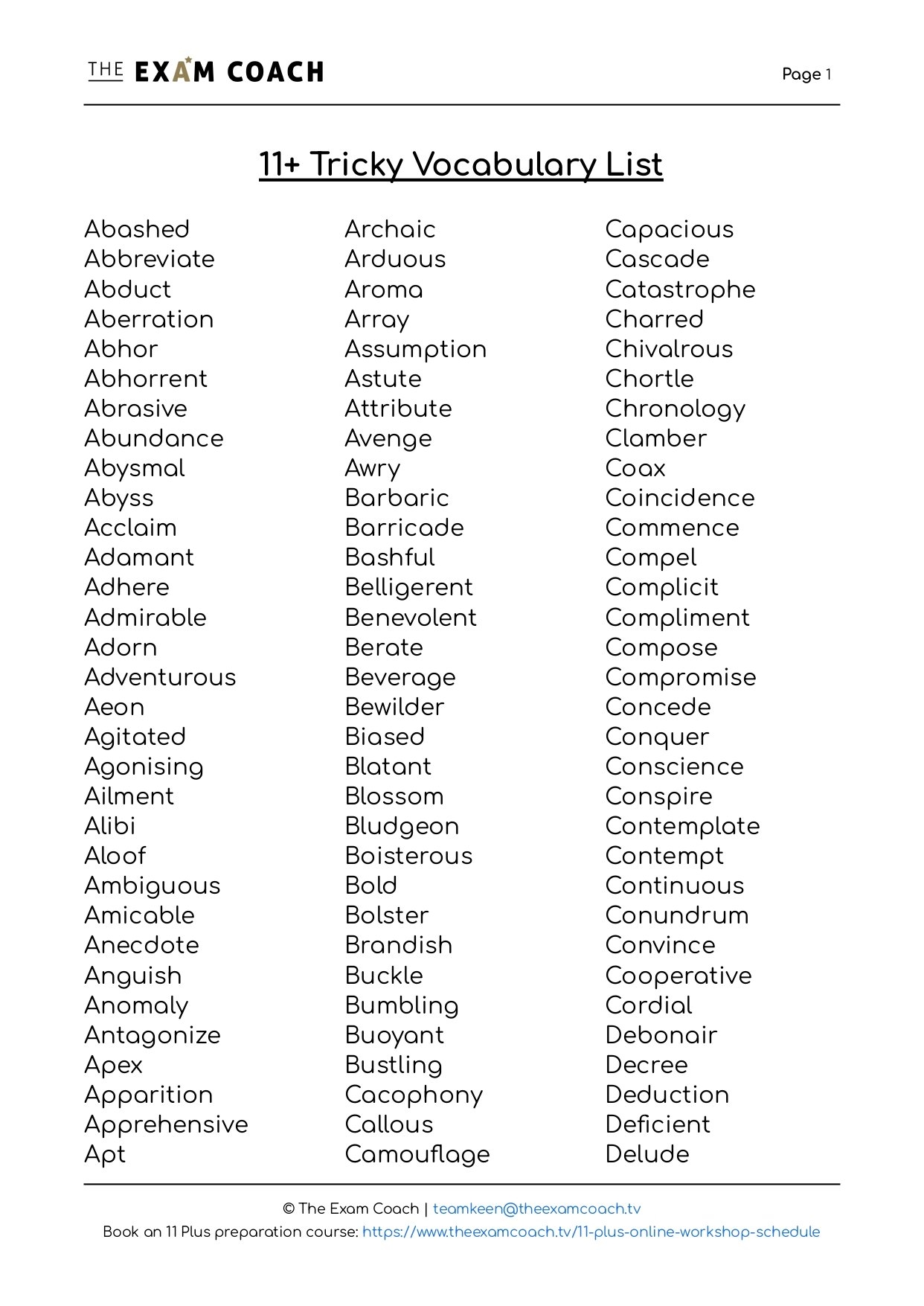 11 Plus 11 Tricky Vocabulary List 2022 The Exam Coach