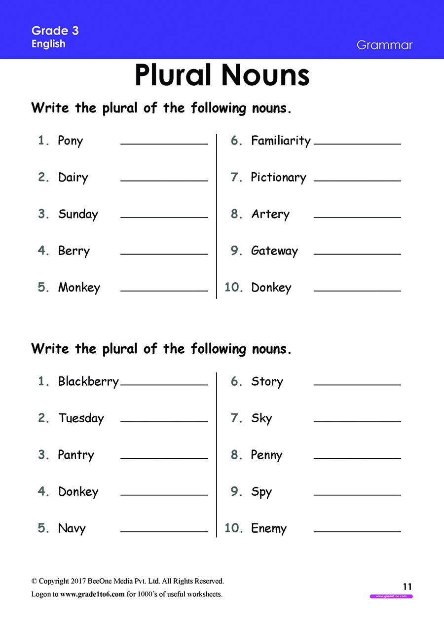 grade 3 english grammar worksheet