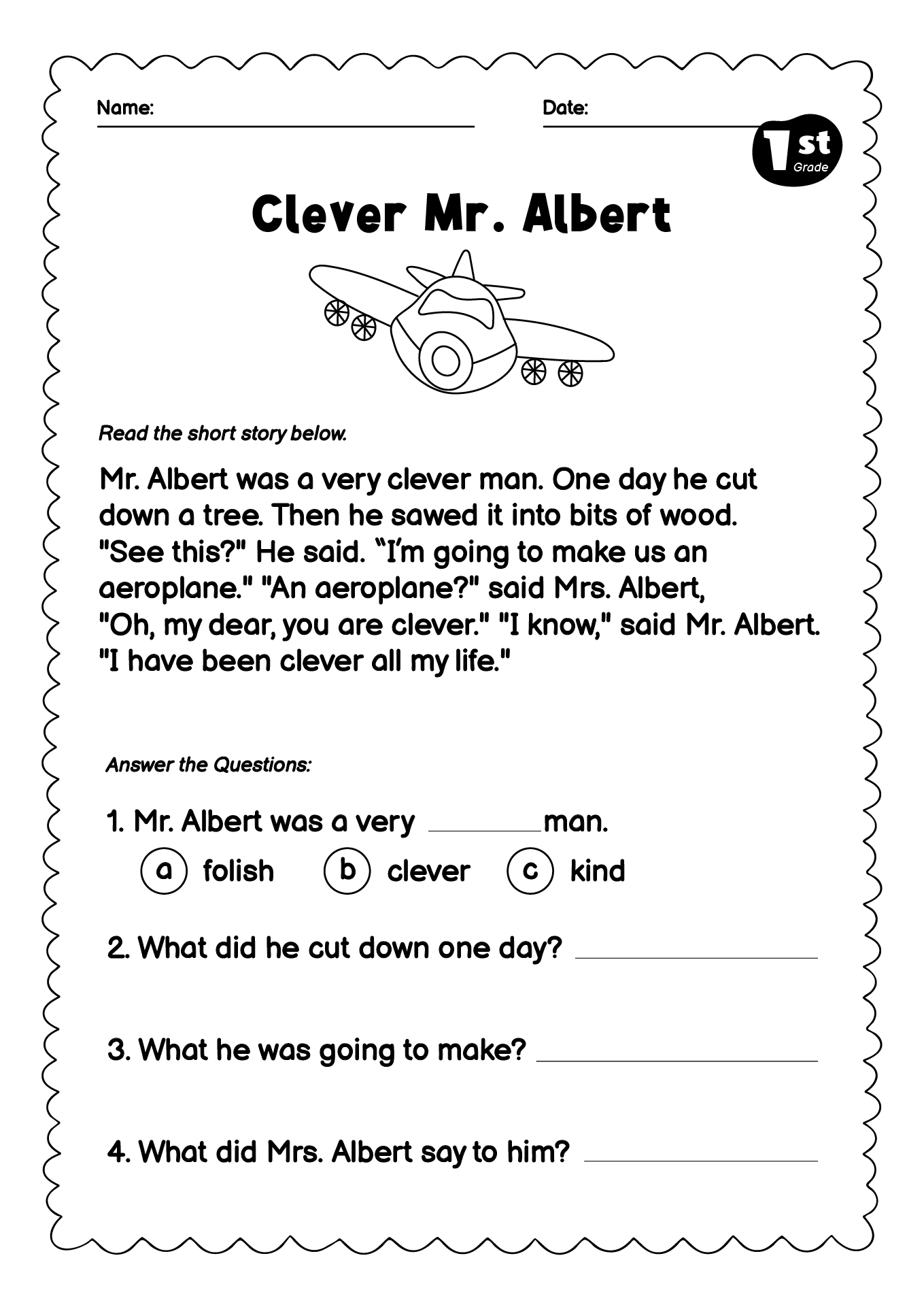 1st grade comprehension with questions