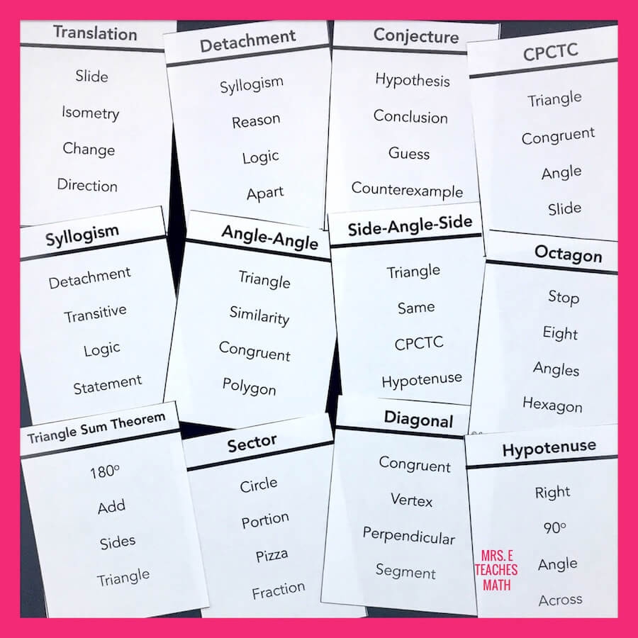 list of math vocabulary words
