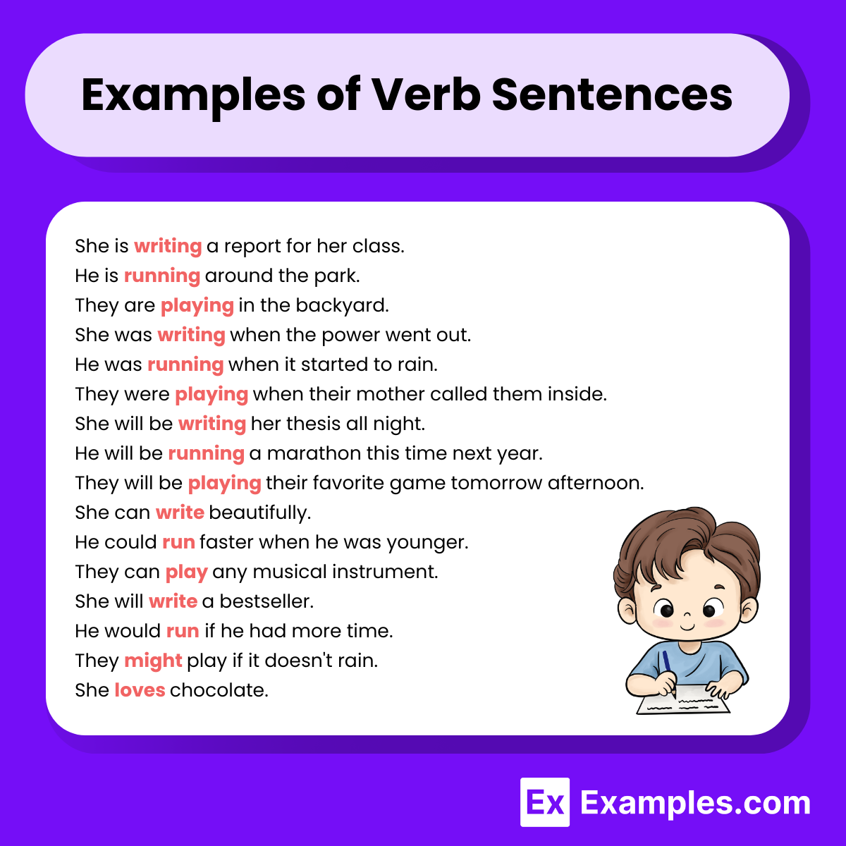 120 Verb Sentence Examples