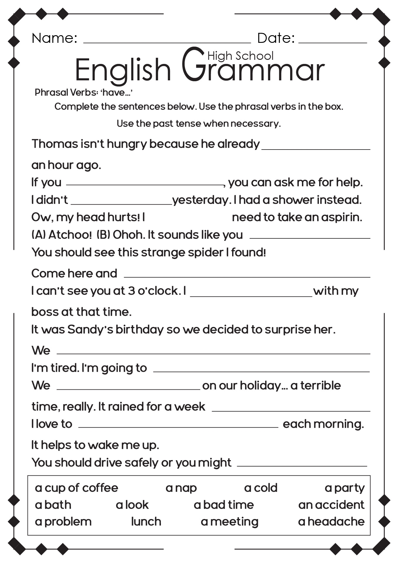 free printable grammar exercises pdf