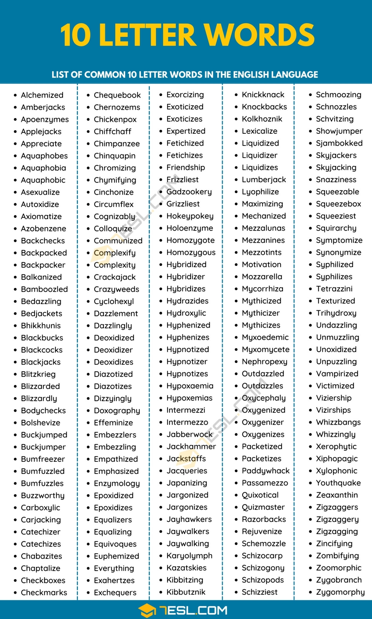 1300 Common 10 Letter Words In English Cool Ten Letter Words List 7ESL