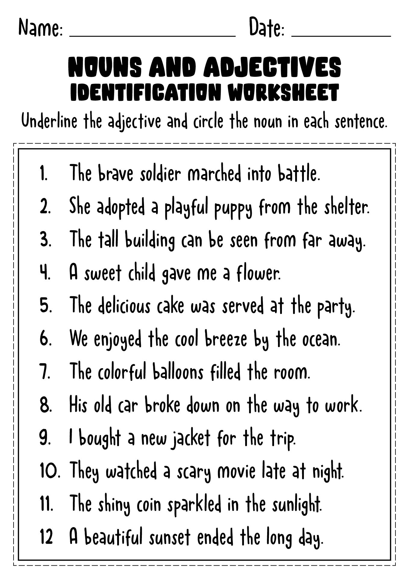 15 Nouns And Adjectives Worksheets Free PDF At Worksheeto