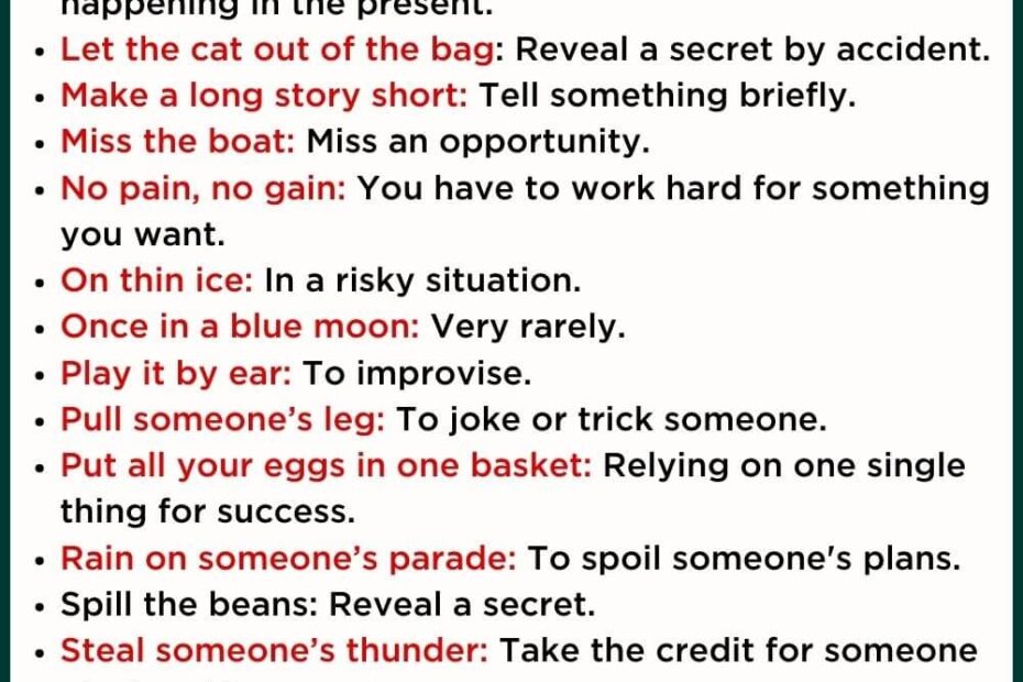 150 People Idioms Lists With Meanings