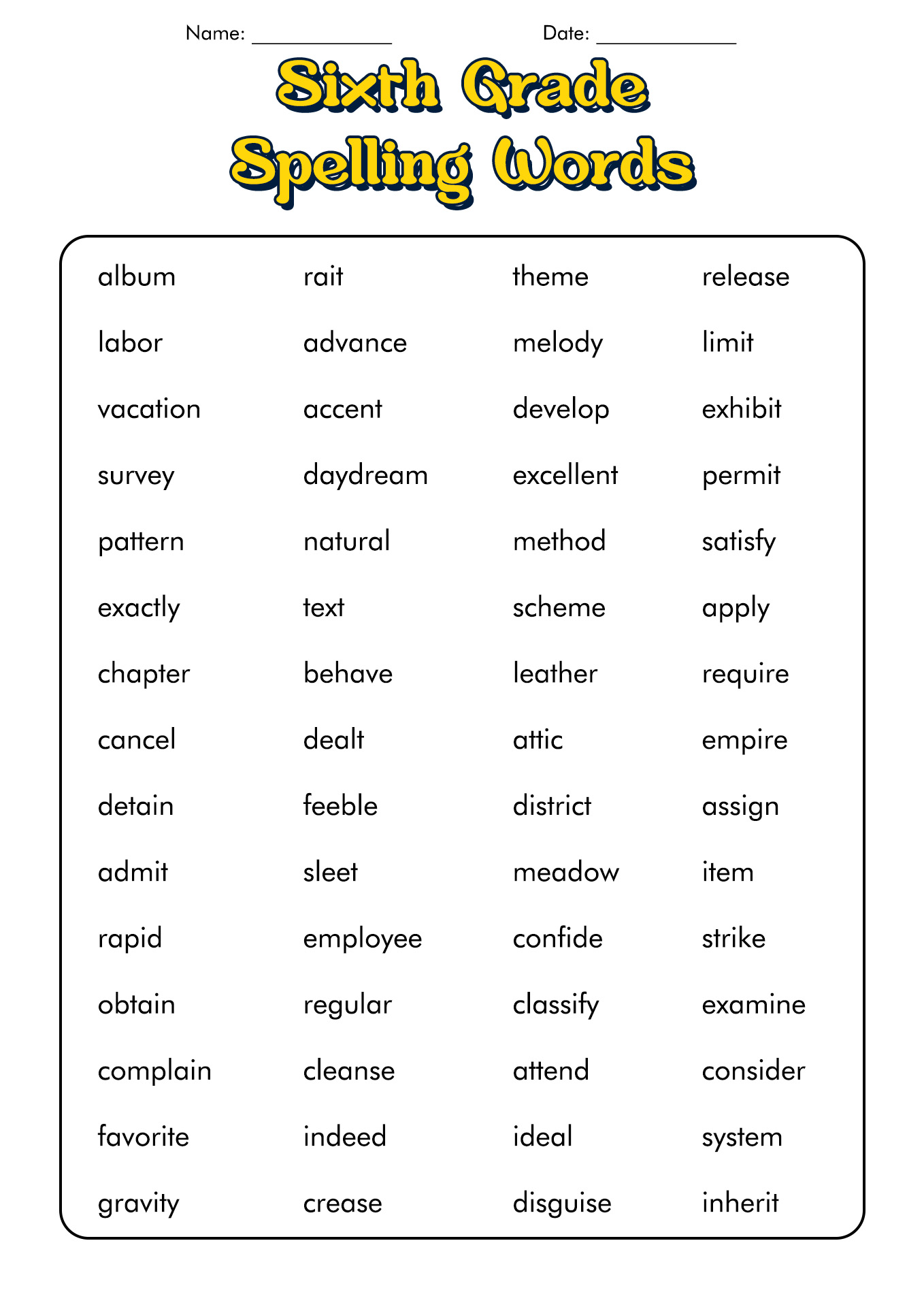 16 6th Grade Spelling Words Worksheets Free PDF At Worksheeto
