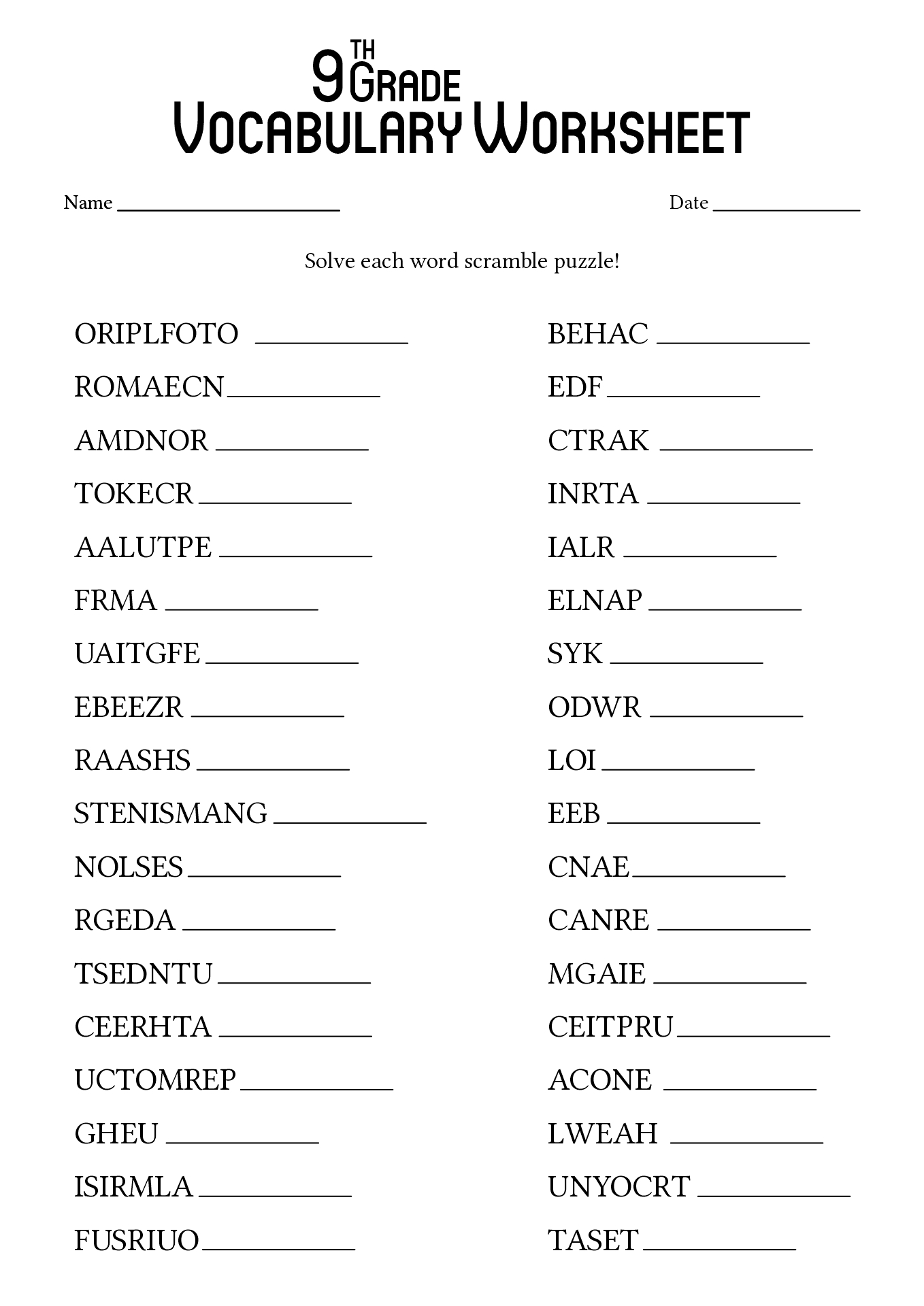 17 9th Grade Worksheets Spelling Words Free PDF At Worksheeto Worksheets Library