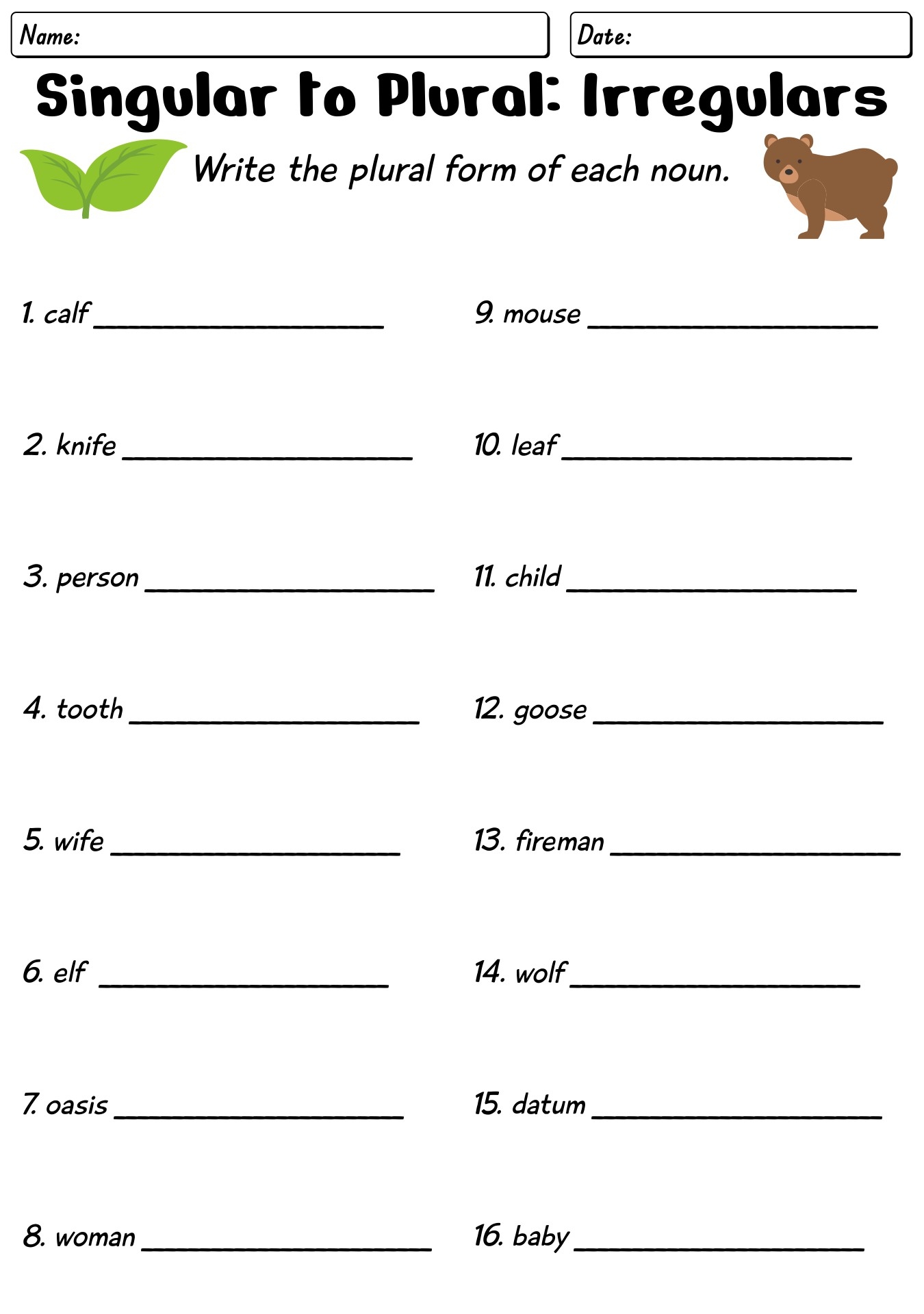 plural nouns worksheet grade 1